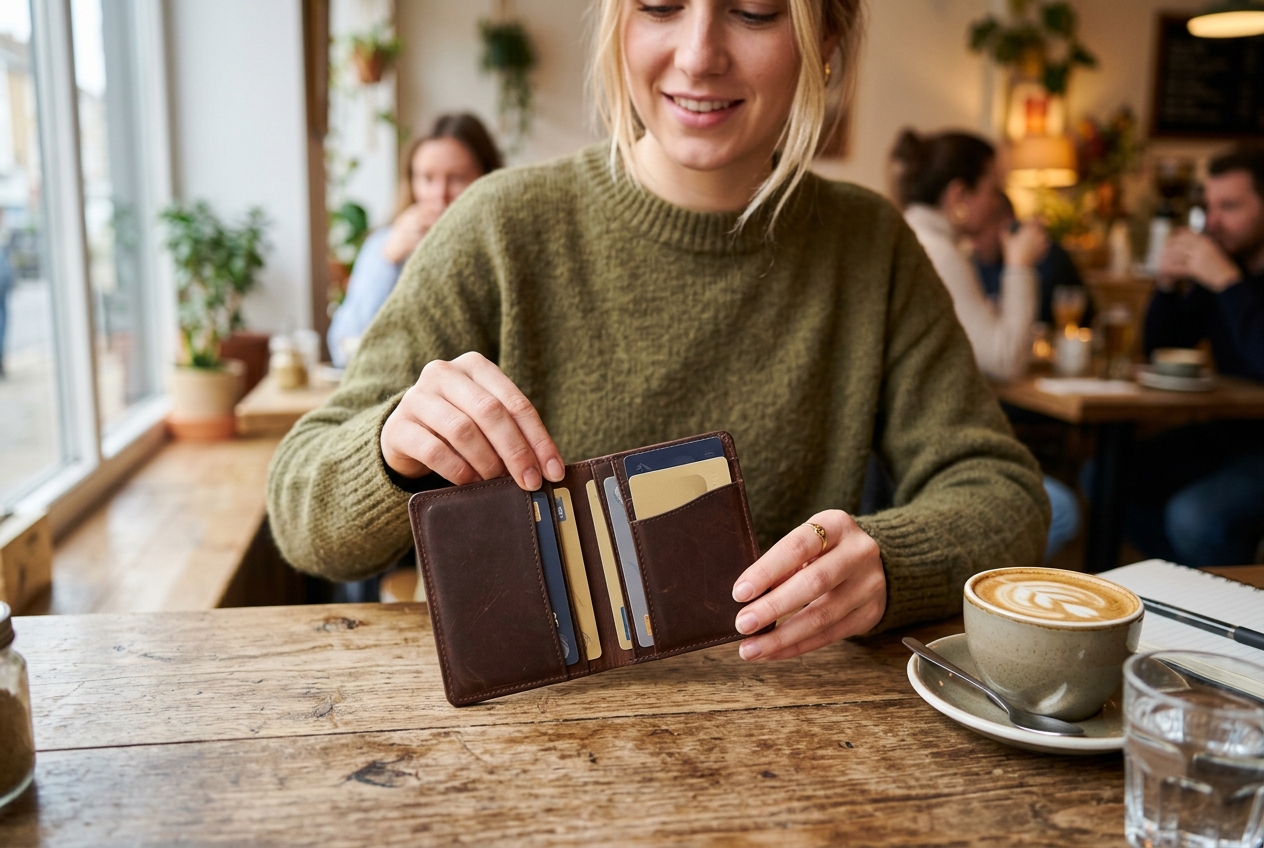 Slim Wallet im Alltag — Redaktionelles Bild